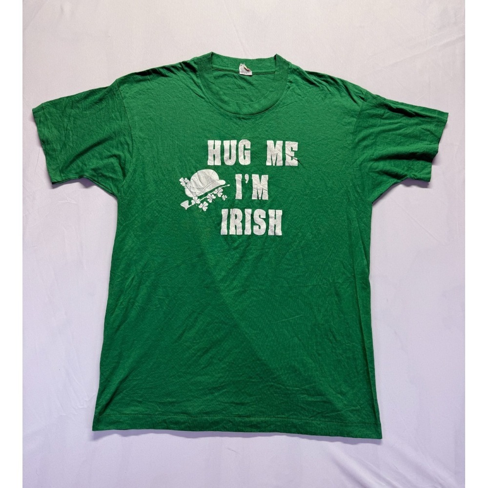 Vintage Screen Stars T Shirt Mens‎ Large Green Graphic Print Hug Me I'm Irish